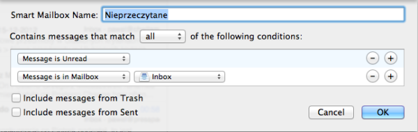 Skrzynka pocztowa „nieprzeczytane” w programie Mail w Mac OS X